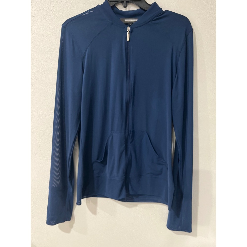 Anatomie Womens Navy Blue Mesh Sleeve Full Zip Lightweight Athletic Jacket Sz L